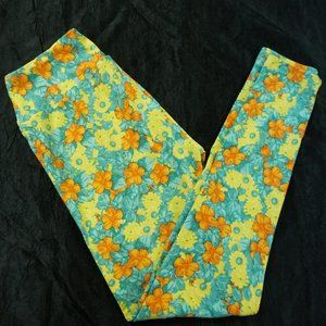 Lularoe Leggings One Size Blue & Yellow Floral